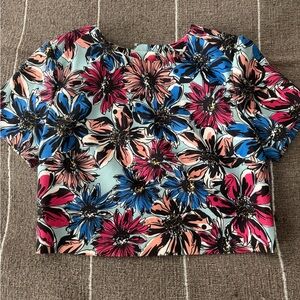 Yumi Floral Crop Top in Blue, Pink & Peach